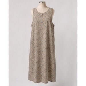 Directives Floral Jumper Dress Womens M Taupe Sleeveless Midi Excellent Cottage